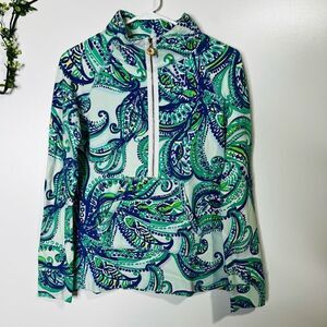 Lilly Pulitzer Skipper Popover UPF 50+ Keep it Current Blue Green Top